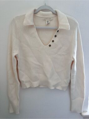 Happily Grey Cream V-Neck Button Polo Sweater